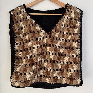 Crochet Sleeveless Top in Black and Brown